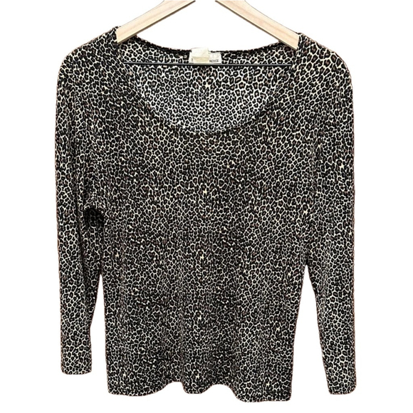 SUSAN LAWRENCE Vintage Leopard Stretch Long Sleeve Y2K 90s Animal Print Safari M - Picture 1 of 7